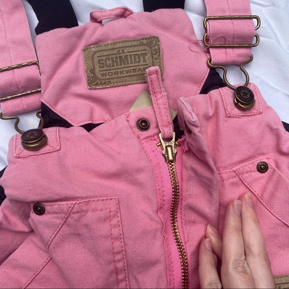 VINTAGE 1990s Schmidt Bubblegum Pink Workwear Overall Bibs Zip-Up Insulated - Picture 4 of 13